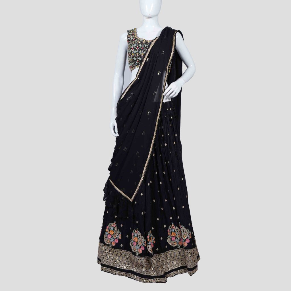 Women's Bridal Wear Jet Black Crop Top (1)