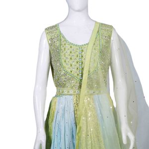 Women's Bridal Wear Parrot Green & Sky Blue Long Frock (3)