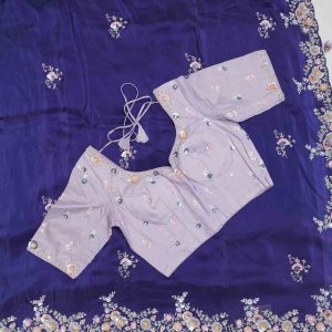 Navy Blue Designer Work Saree (3)