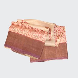 Apricot yellow Tussar silk saree showcasing plain weave texture, subtle sheen, and lightweight drape perfect for festive and daytime celebrations