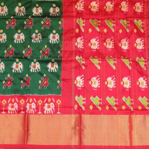 Brick Red & Leaf Green Pochampally Saree Pallu (2)