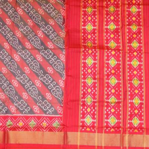 Candy Apple Red & Gray Pochampally Saree Pallu (2)