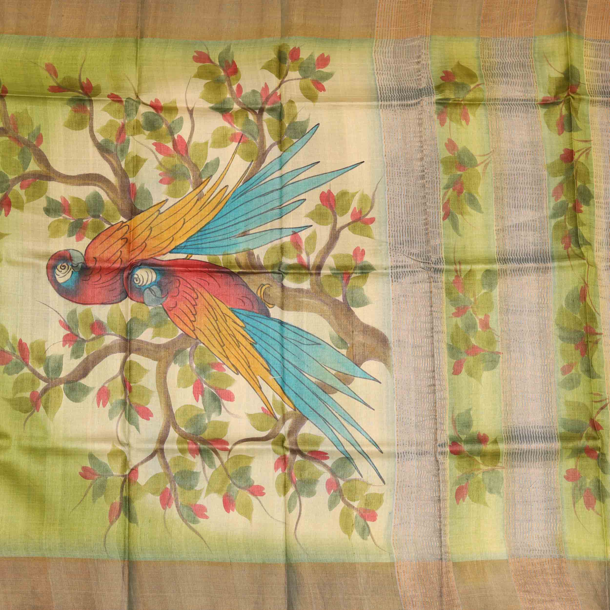 Olivine Green Tussar Slik Saree Pallu(2)