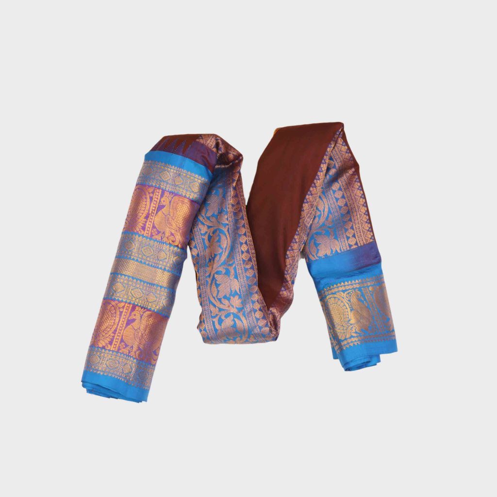 Seal brown Gadwal pattu saree with traditional handloom silk weaving patterns and deep brown color showcasing premium craftsmanship