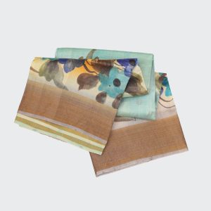 Shaded blue Tussar silk saree showcasing fine weave texture, subtle sheen, and lightweight drape ideal for festive occasions