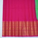 Apple Green Gadwal Silk with Pink Border - Image 3