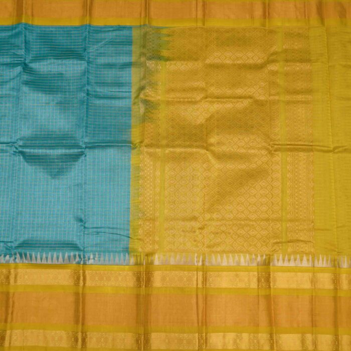 Cyan Infused Blue Kuppadam Pattu Saree - Image 3