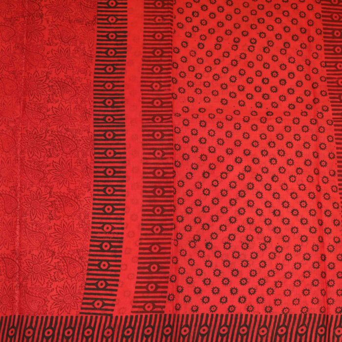Chilli Red Pure Printed Cotton Saree - Image 3