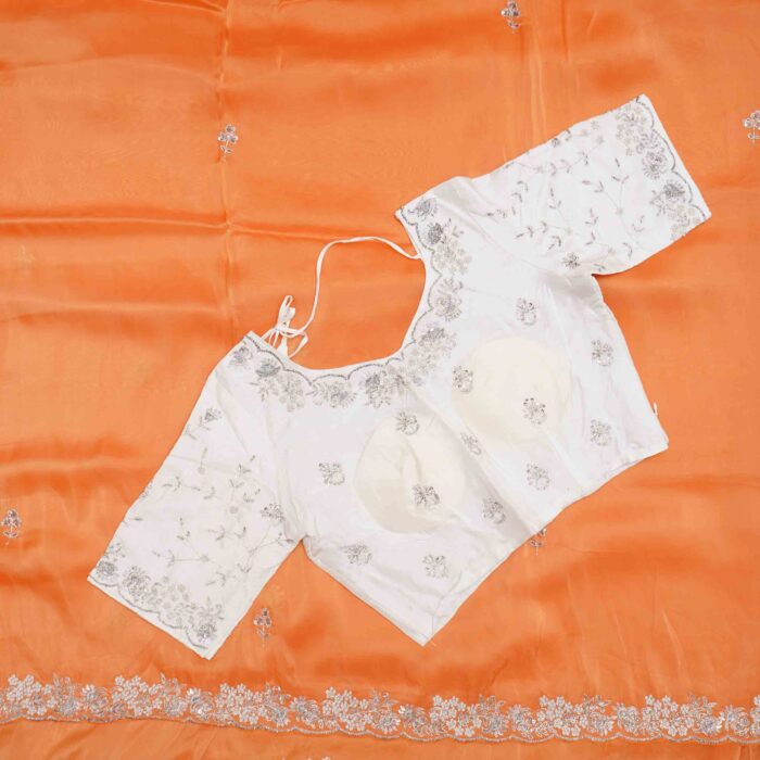 Coral Orange Designer Work Saree - Image 2