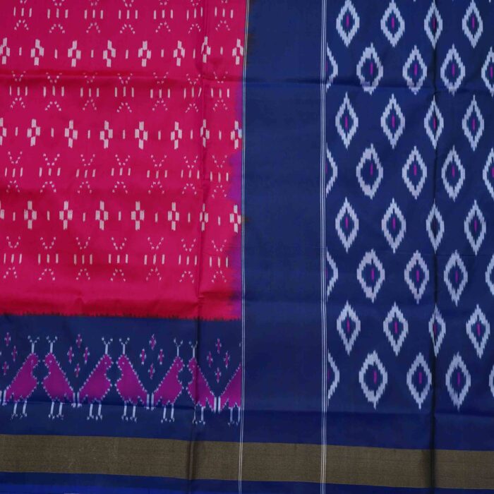 Dark Blue & Hot Pink Pochampally Saree - Image 2
