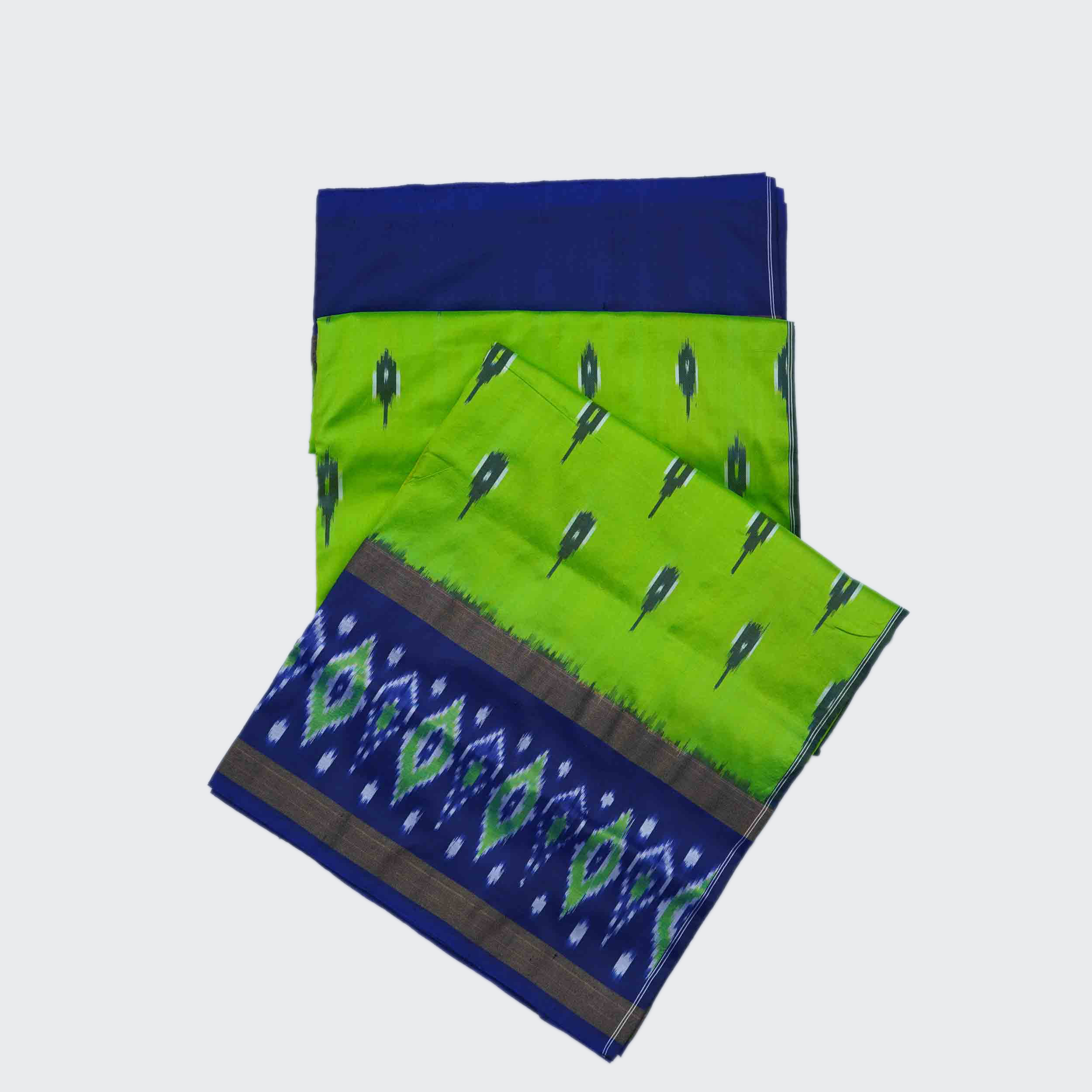 Dark-Blue-Light-Green-Pochampally-Pattu-Saree-1.jpg Dark Blue & Light Green Pochampally Saree - Image 1