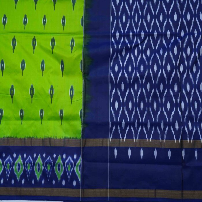 Dark Blue & Light Green Pochampally Saree - Image 2