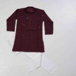 Dark Red Kids Kurta Pyjama Set
