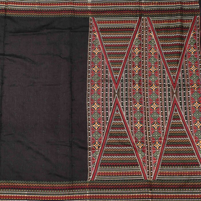 Deep Black Fancy Work Saree With Blouse - Image 2