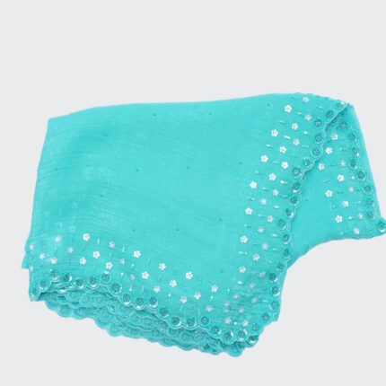 Deep Sky Blue Fancy Work Saree