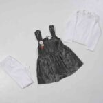 Jet Black White Dungaree Set for Girls