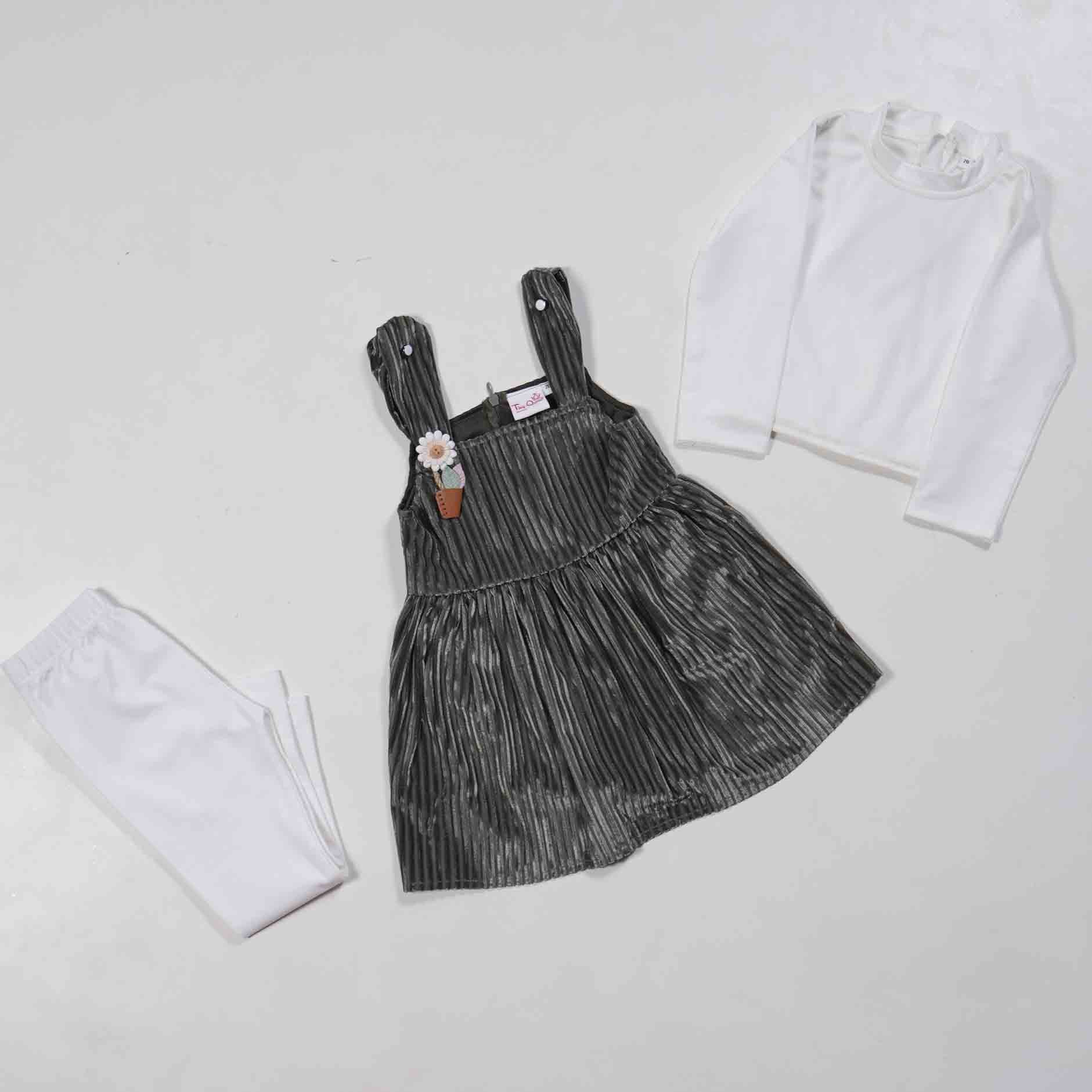 Kids-Wear-Western-3-Piece-Dungaree-Set.jpg Jet Black White Dungaree Set for Girls - Image 1