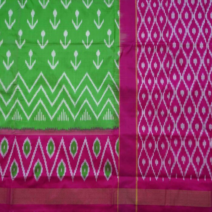 Pink & Parrot Green Pochampally Saree - Image 2