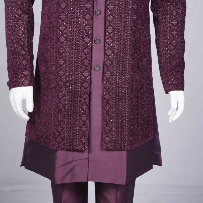 Magenta Pink Bridal Sherwani - Image 3