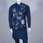 Navy Blue Coat Kurta Pajama
