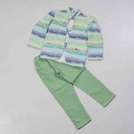 Pista Green Multicolour Open Blazer Set