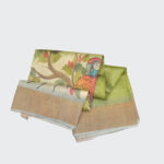 Olivine Green Tussar Slik Saree