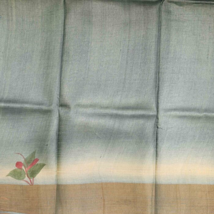 Olivine Green Tussar Slik Saree - Image 3