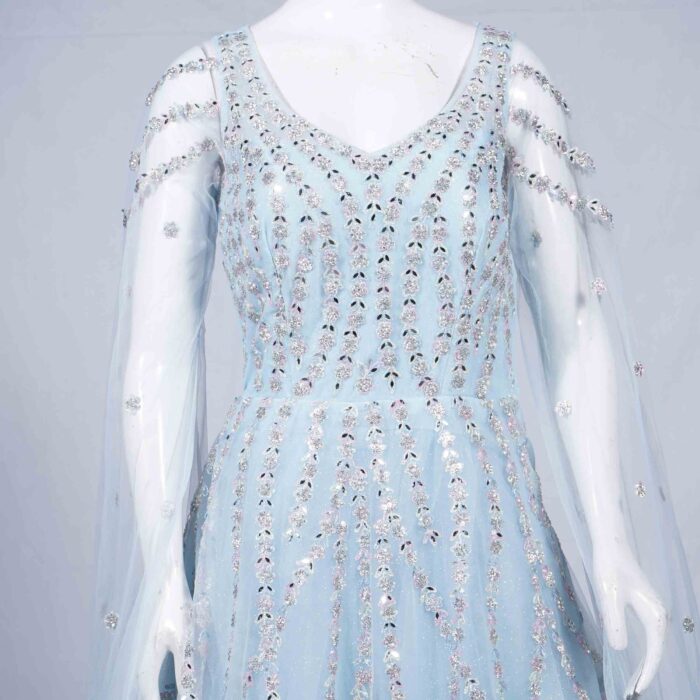 Sea Blue Stone Work Bridal Frock - Image 2