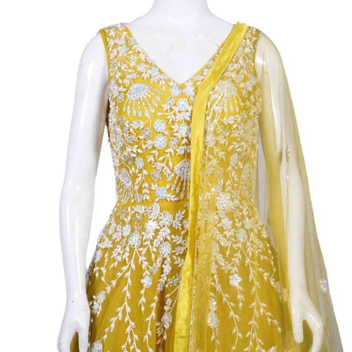 Turmeric Yellow Floral Bridal Frock - Image 2