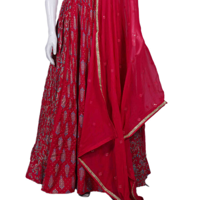 Cherry Red Stone Work Bridal Frock - Image 3