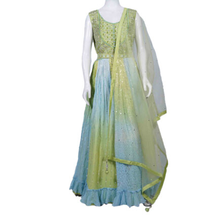 Parrot Green & Sky Blue Bridal Frock
