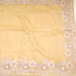 Yellow Cream Fancy Work Saree - Image 2