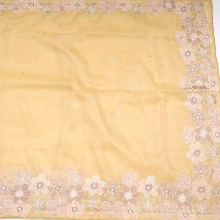 Yellow Cream Fancy Work Saree - Image 2
