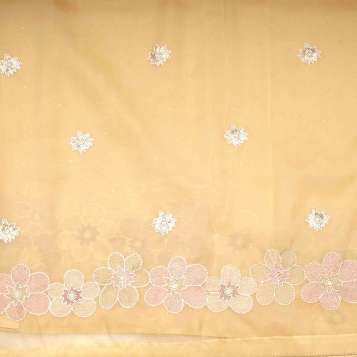 Yellow Cream Fancy Work Saree - Image 3