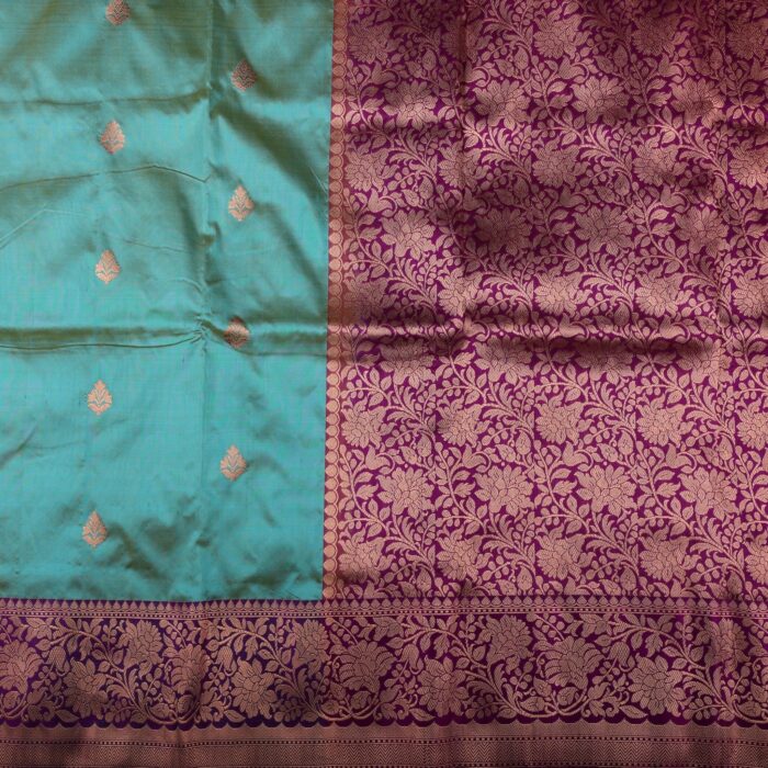 Teal Blue Banarasi Silk Saree - Image 3