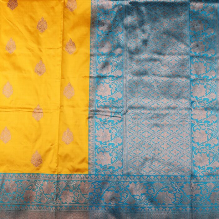 Bright Yellow Banarasi Silk Saree - Image 2