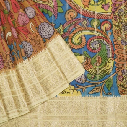 Brunt Orange Mangalagiri Kalamkari Saree (2)