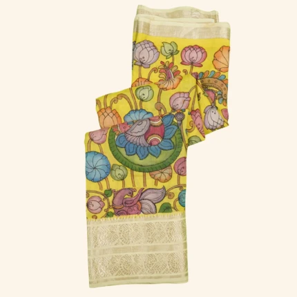 Champa Green Mangalagiri Kalamkari Saree (1)