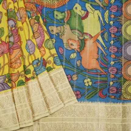 Champa Green Mangalagiri Kalamkari Saree (2)