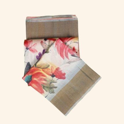 Peach Orange Tussar Silk Saree