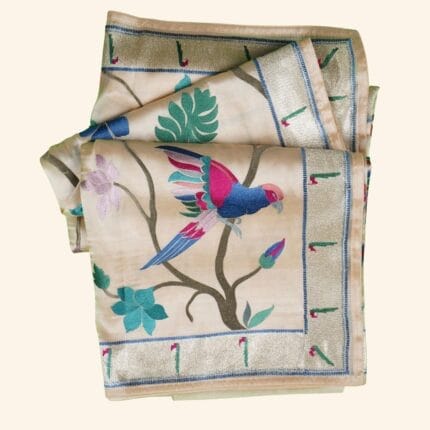 Cream Glass Tissue Designer Saree