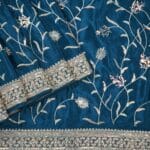 Peacock Blue Italian Crepe Saree - Image 2