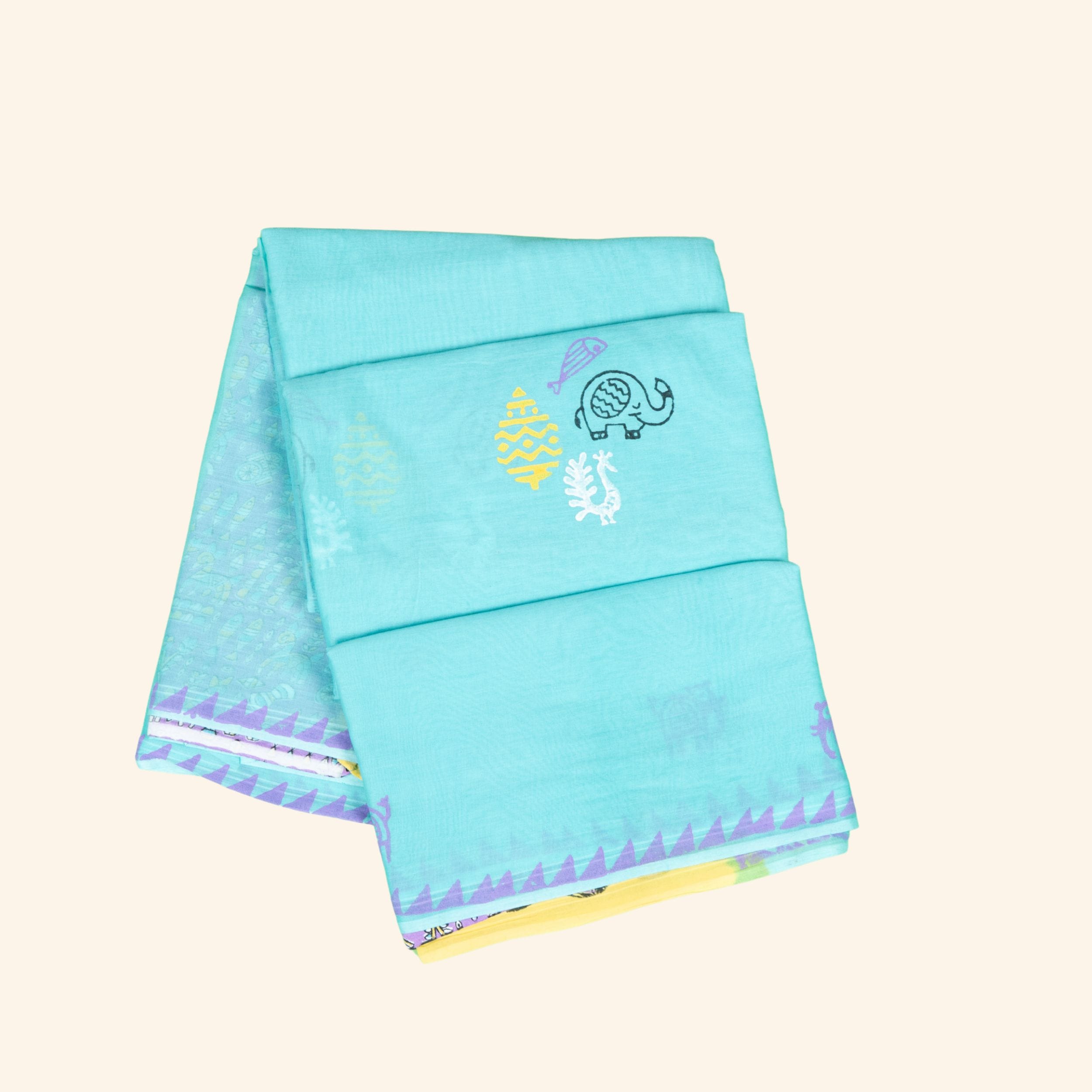 Sea Green Mulmul Cotton Saree (1) Sea Green Mulmul Cotton Saree - Image 1
