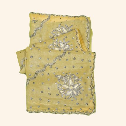 Yellow Glass Tissue Work Saree