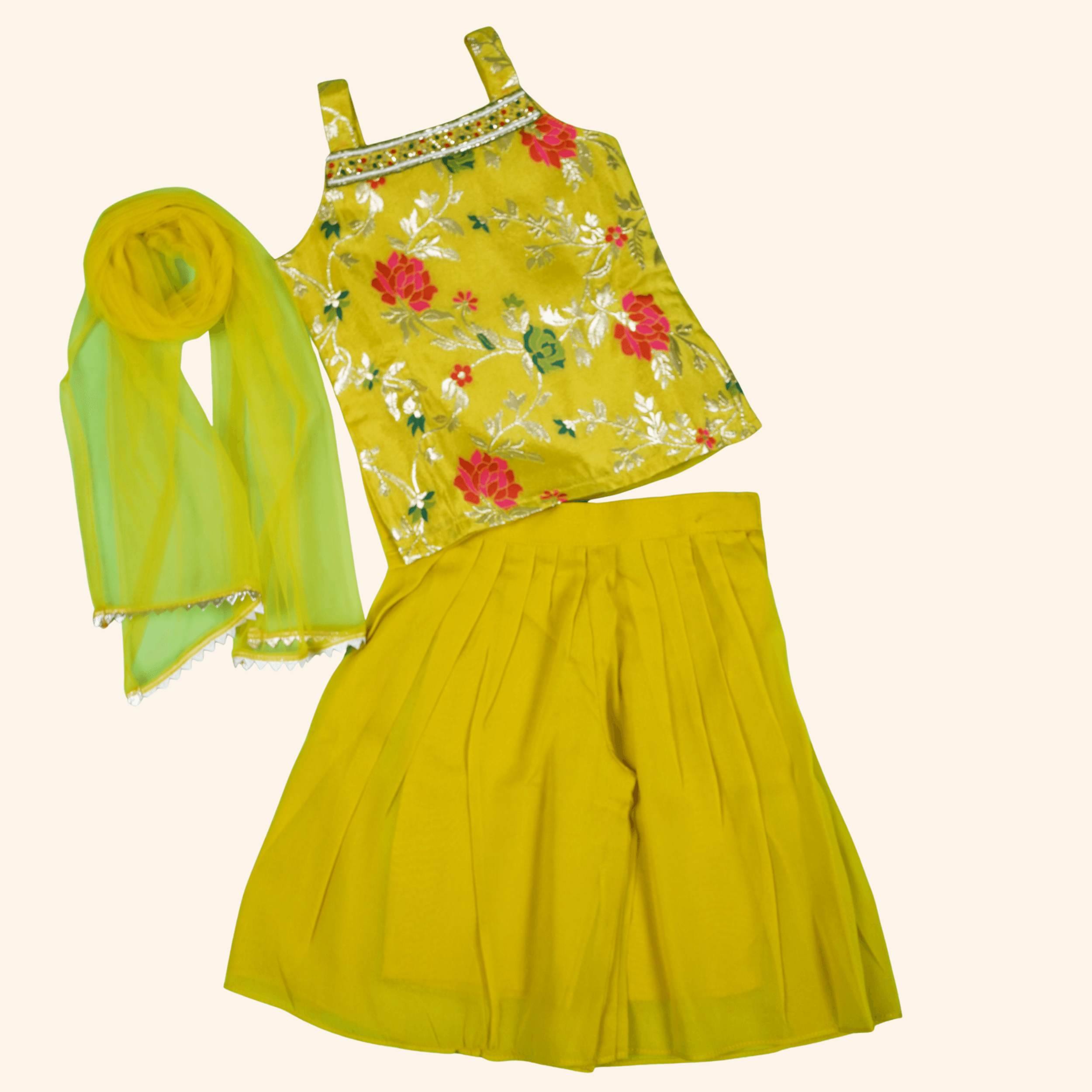 1 Girls Yellow Banaras Palazzo Set - Image 1