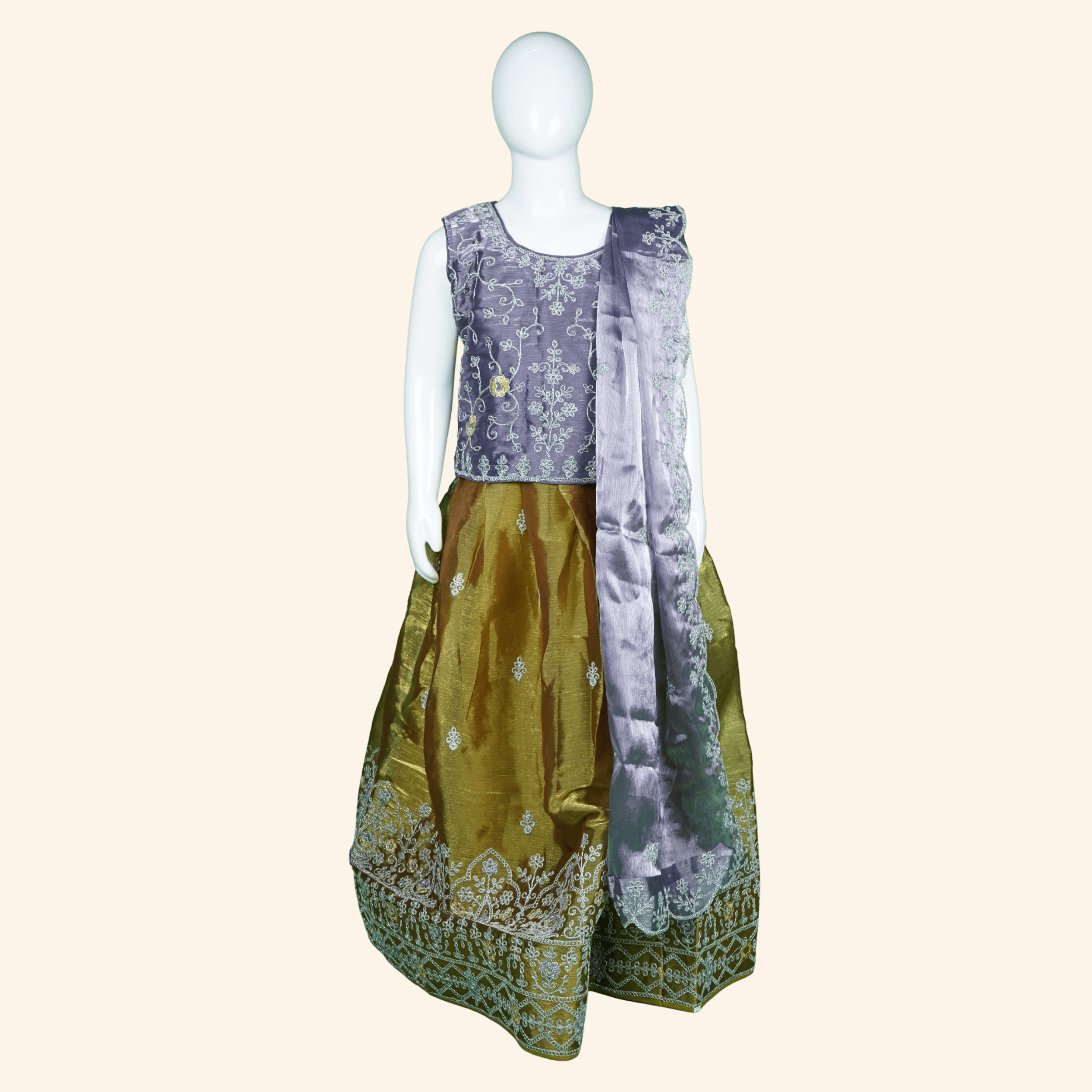 1 Girls Lavender and Green Lehenga Set - Image 1