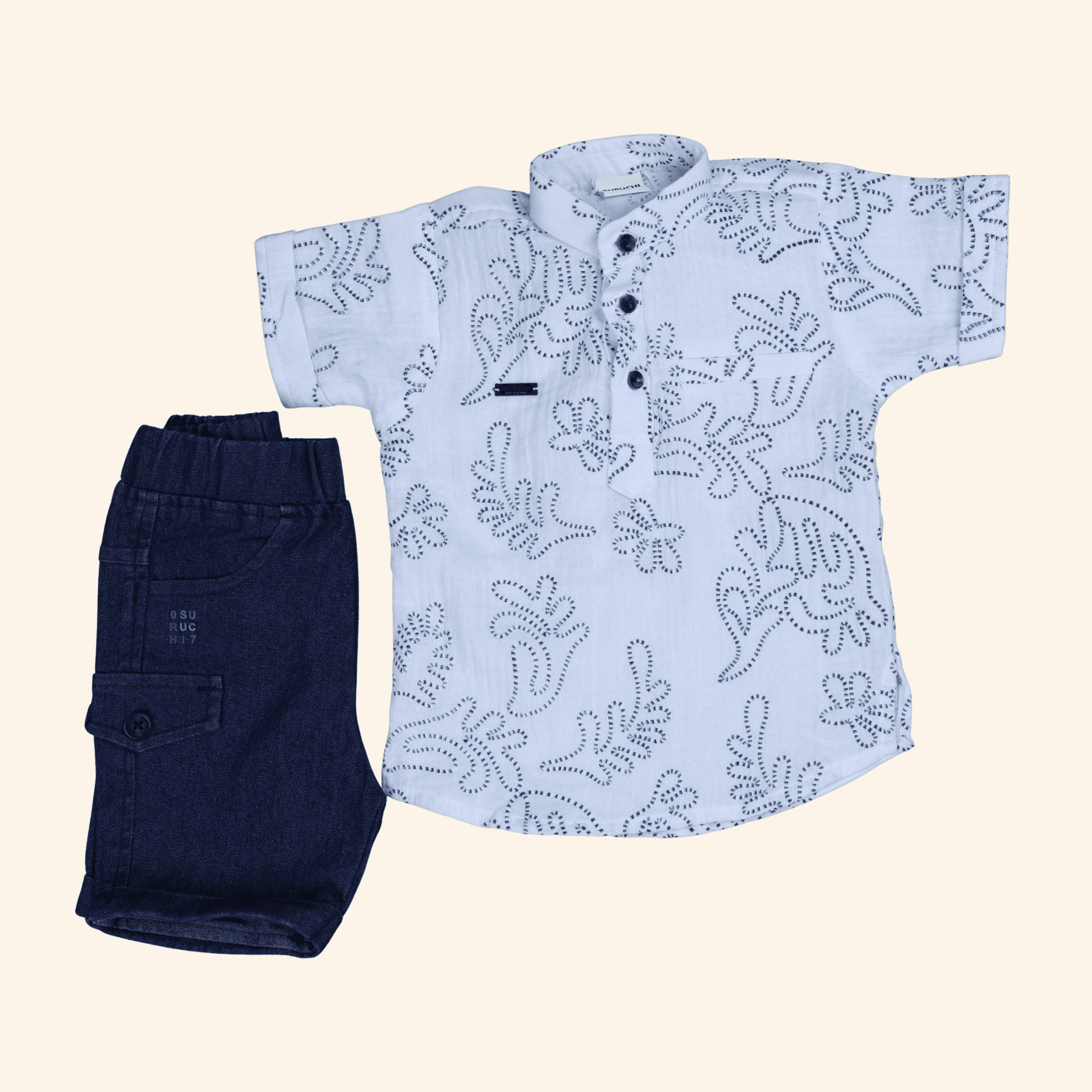 1 Boys White Baba Suit - Image 1