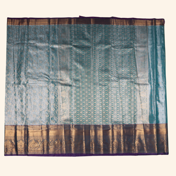 Teal Blue Kanchipuram Pattu Saree - Image 2