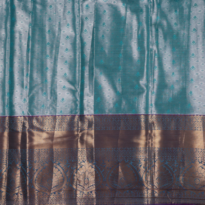 Teal Blue Kanchipuram Pattu Saree - Image 4
