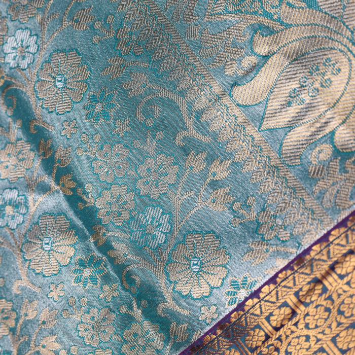 Teal Blue Kanchipuram Pattu Saree - Image 5